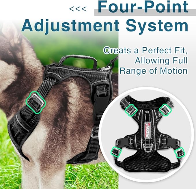 BARKBAY Dog Harness No Pull with ID Tag Pocket - Heavy Duty, Reflective, Easy Control for Large Dogs(Black,XL)-Mewly Pet