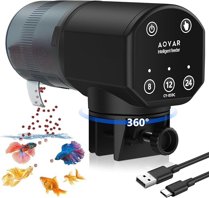 Automatic Fish Feeder for Aquarium: Rechargeable Fish Feeder Dispenser,Moisture-Proof & 200ML Large Capacity Betta Turtle Vacation Feeder,Auto Fish Food Dispenser Timer for Weekends/Business-Mewly Pet