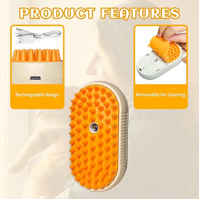 Spritz Defur Comb for Cats, New 3-in-1 Cat Steam Brush for Massaging and Cleaning Shedding Pets, Comb for Long and Short Hair Cats and Dogs Grooming Tool (Coffee)-Mewly Pet