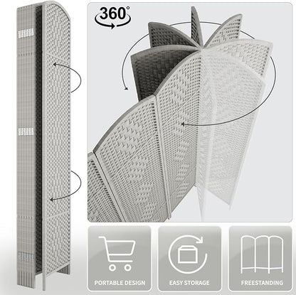 Rose Home Fashion 6 ft Tall Room Divider, Room Dividers and Folding Privacy Screens, 15.7in Privacy Screen 6 Panel Partition Temporary Wall Separation for Private, Stone Grey