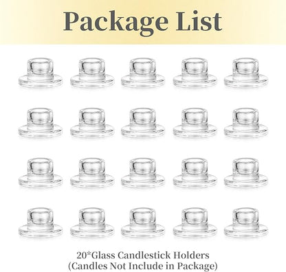 Hewory Glass Taper Candle Holders: 20 PCS Candlestick Holders Clear Short Tapered Candle Holder Set - Candle Stick Holder Decor for Table Centerpiece Wedding Party Advent Christmas Home Decorations