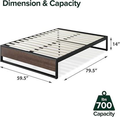 ZINUS GOOD DESIGN Award Winner Suzanne 14 Inch Bamboo and Metal Platforma Bed Frame, No Box Spring Needed, Wood Slat Support, Grey Wash, Queen
