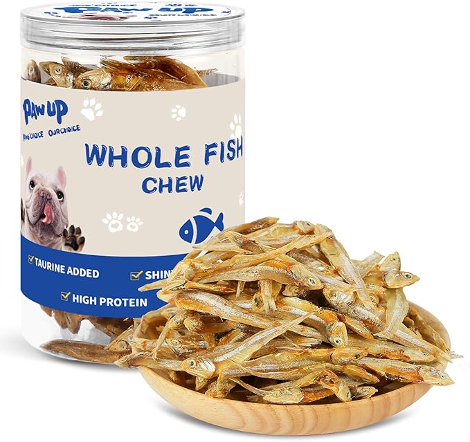 Whole Fish Treats for Dogs Cats, Air Dried -100% Wild-Caught Fish Treat, Only Two Ingredient, High in Protein and Omega-3, 8oz-Mewly Pet