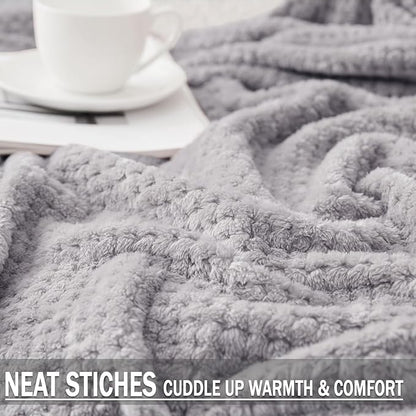 Exclusivo Mezcla Fleece Bed Blanket Twin Size, Super Soft and Warm Blankets for Couch, Sofa and Bed Waffle Textured, Cozy, Fuzzy and Lightweight (Light Grey, 60x80 inches)