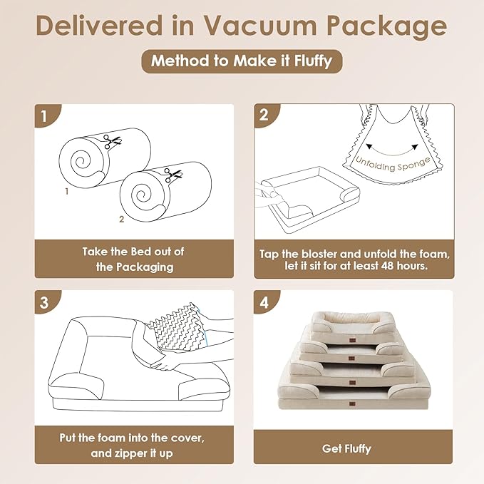 EHEYCIGA Orthopedic Dog Bed for Small Dogs, Waterproof Memory Foam Small Dog Beds with Sides, Non-Slip Bottom and Egg-Crate Foam Medium Pet Couch Bed with Washable Removable Cover, Beige-Mewly Pet
