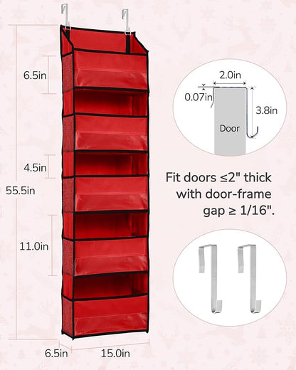 ULG 1 Pack Over The Door Organizer – 5 Shelf Door Organizer Hanging & 10 Side Pockets, Reinforced 44LB Capacity Hanging Organizer, Behind The Door Storage for Bedroom, Nursery, Christmas (Red)