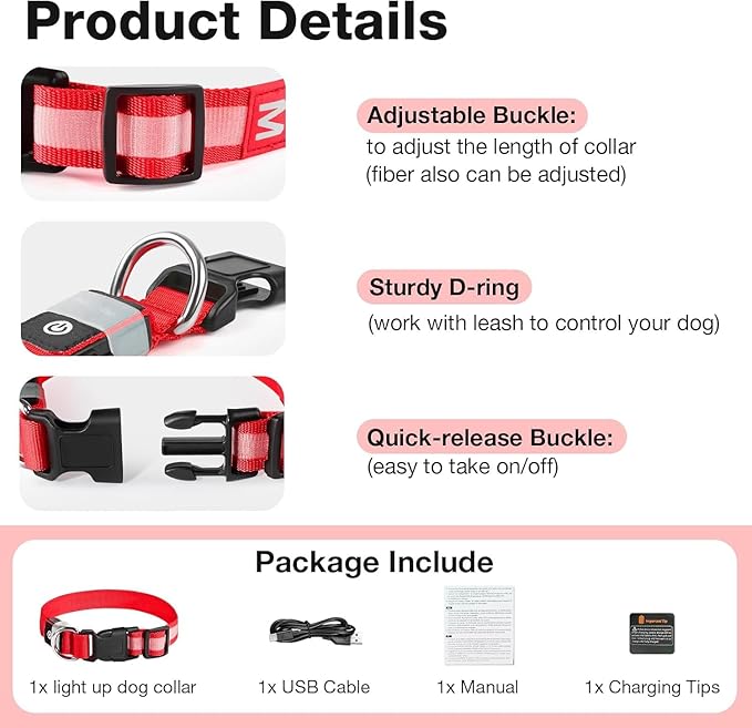 PcEoTllar Light up Dog Collar for Night Walking - LED Dog Collar Light Rechargeable Color Changing, Glow in The Dark Dog Collars Waterproof Glowing Dog Collars for Large Small Medium Dogs-Mewly Pet