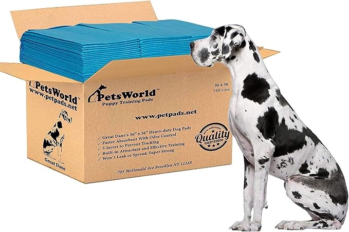 PETSWORLD Giant Dog Potty Pads, Odor-Eliminating, 36" x 36", Ultra Absorbent 5-Layer Leak-Proof Training Pads for Dogs & Cats (36x36, 140 Count)-Mewly Pet