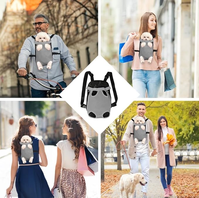 FEimaX Dog Carrier Backpack Pet Legs Out Front Cat Travel Bag, Adjustable Puppy Backpacks Carriers Hands-Free for Small Medium Dogs Cats Hiking Traveling Camping Daily Walking (Large, Grey)-Mewly Pet