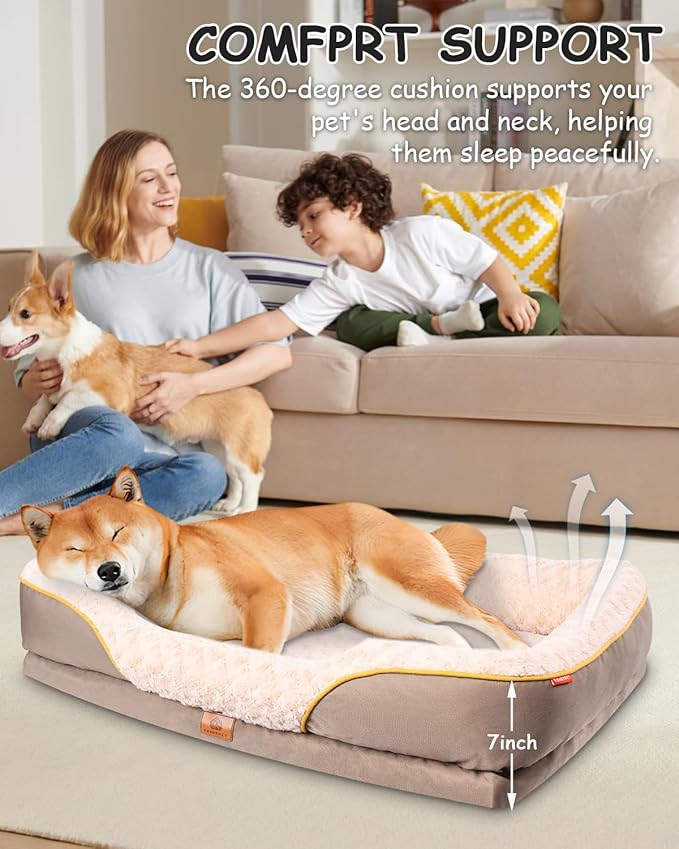 Washable Orthopedic Dog Bed for Medium Dogs, Waterproof Dog Bed with Bolster, Big Couch Sofa with Removable Cover & Non-Slip Bottom-Mewly Pet