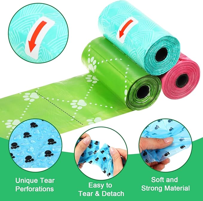 Thenshop 3000 Counts 200 Rolls Dog Poop Bag Plastic Dog Waste Bags Disposable For Doggie Pets Poop Outdoor Walking Travel Mixed Colors(Lovely Style)-Mewly Pet