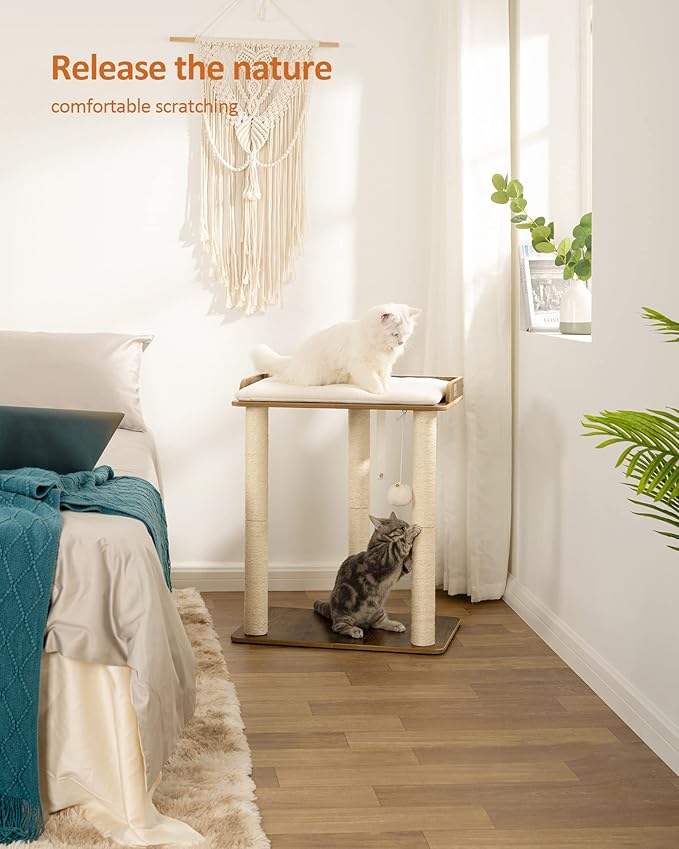 FourFurPets 26.7in Large Cat Tree Tower Condo, Cat Scratch Posts for Indoor Cats, Big Plate, Three 23.6in Full Sisal Scratching Posts, Rustic Brown-Mewly Pet