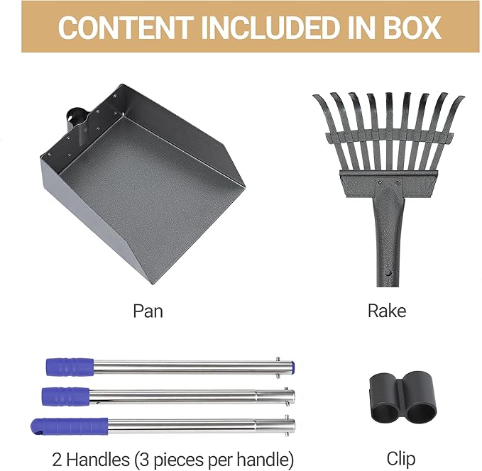 Heeyoo Dog Pooper Scooper, Dog Poop Tray and Rake Set, Pet Waste Removal Scoop with Long Adjustable Sectional Stainless Handles-Mewly Pet