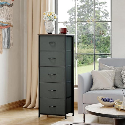 Somdot Dresser for Bedroom with 5 Drawers, Storage Organizer Chest of Drawers with Removable Fabric Bins for Closet Bedside Living Room Laundry Entryway Hallway, Charcoal Grey
