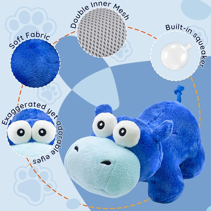 Squeaky Dog Toy Cute Plush Dog Toys Safe Puppy Teething Chewing for Small, Medium, and Large Breed Stuffed Hours of Fun 𝐂𝐮𝐝𝐝𝐥𝐞 𝐁𝐮𝐝𝐝𝐲 𝐟𝐨𝐫 pups-Hippo-Mewly Pet