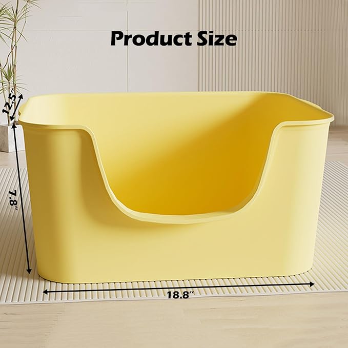 Small Cat Litter Box with High Sides,Cat Boxes for Indoor Cats,Cat Litter Pan for Kitty,Litter Box with Low Entry,Easy to Clean,Anti-Splashing (Yellow)-Mewly Pet