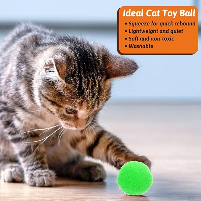 50 Picecs 1 Inch Cat Toys Balls Kitten Cat Pom Pom Balls Soft Cats Puff Ball Toys Rolling Interactive Fuzzy Cats Toy Ball Play Toy for Exercise, Creative Crafts Decorations Assorted Color-Mewly Pet