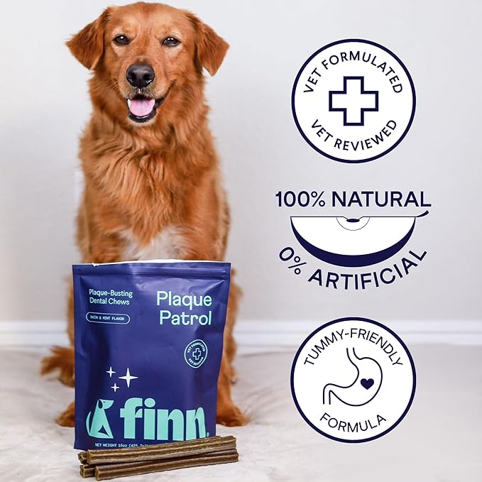 Finn Plaque Patrol Dental Chews | Triple-Action Defense Against Plaque, Tartar, and Bad Breath | for Medium/Large Dogs, 25+ lbs-Mewly Pet