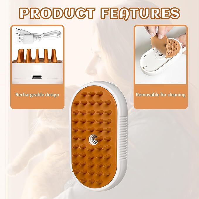 Spritz Defur Comb for Cats, New 3-in-1 Cat Steam Brush for Massaging and Cleaning Shedding Pets, Comb for Long and Short Hair Cats and Dogs Grooming Tool (White)-Mewly Pet