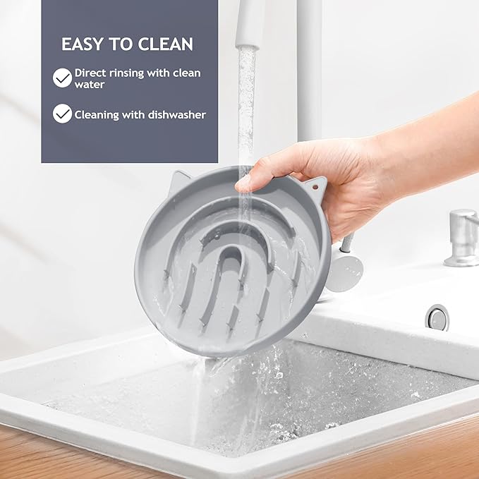 Coomazy Silicone Slow Feeder Dog Cat Bowls, Interactive Puzzle Toy for Pets Food Training, Keeps Dogs Cats Busy, Prevents Puppy Kitty Overeating (Smoke Gray, 1.4Cup)-Mewly Pet