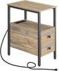 HOOBRO End Table with Charging Station, Narrow Side Table with 2 Drawer & USB Ports & Power Outlets, Nightstand for Small Spaces, for Living Room, Bedroom, Sapphire Brown UC541BZ01