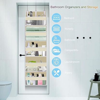 Over The Door Organizer Closet,5 Bins 10 Side Pockets,Hanging Organizer,Anti Tilt 44 lbs Load Door Organizers and Storage with Clear Window for Bedroom,Nursery,Rv,Bathroom,Camper(Beige)