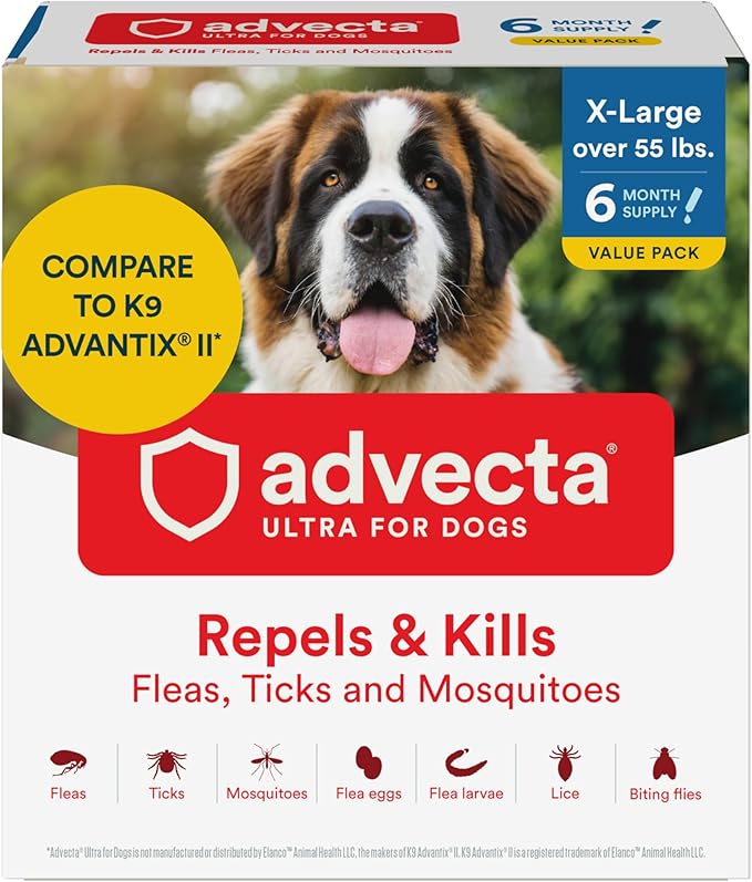 Ultra Flea and Tick Prevention for Dogs - Dog and Puppy Treatment and Control - Mosquito Repellent - XL, Fast Acting Waterproof Topical Drops, 6 Month Supply-Mewly Pet