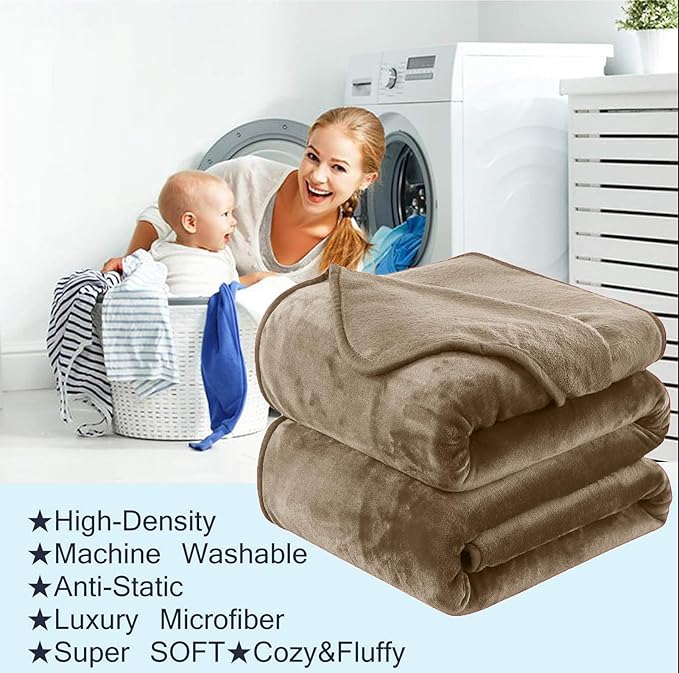 Soft Travel Size Throw for All Season Warm Fuzzy Microplush Lightweight Thermal Fleece Summer Autumn Fall Winter Spring Blankets for Bed Couch Sofa,50x60 Inches,Taupe