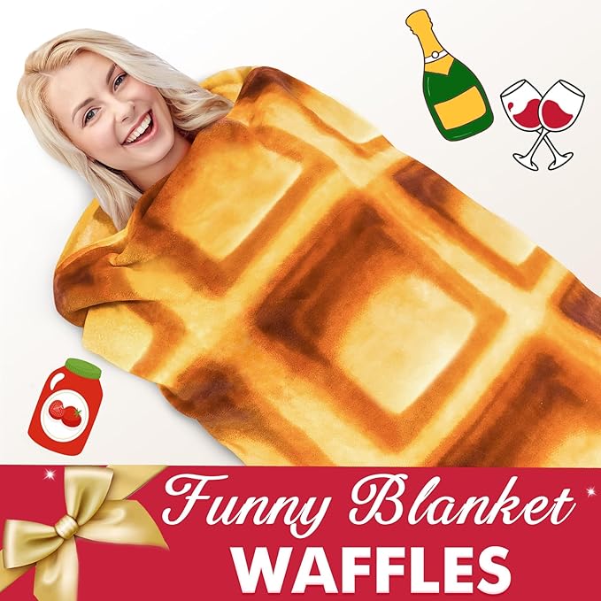 Jorbest Waffles Blanket Adult Size 71 Inches Birthday Gifts for Women Men Mom Teen Boys Girls, Novelty Waffles Throw Blanket Funny Gifts for Adult Kids, 285 GSM Soft Flannel Food Blanket (Brown)