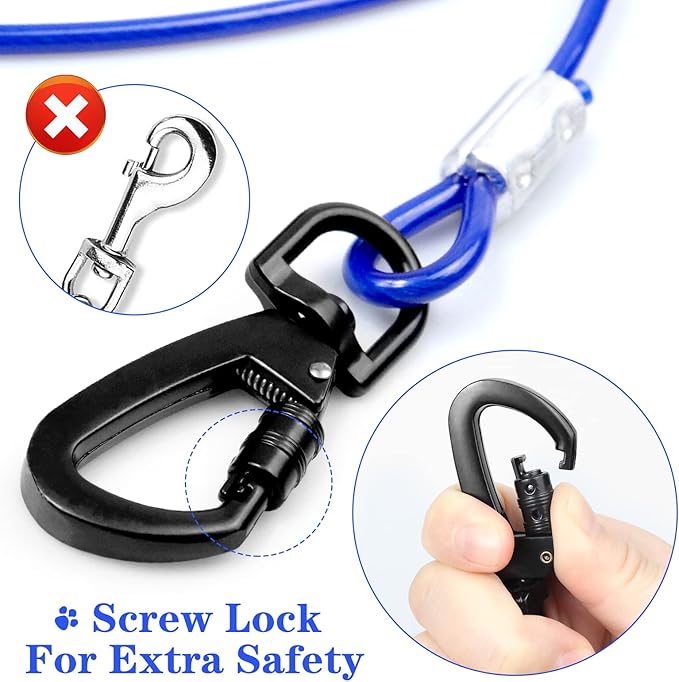 Tie Out Cable for Yards - 10FT Heavy Duty, Chew Proof for Large Dogs Up to 125lbs, Durable for Camping or Yard-Mewly Pet