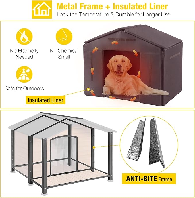 Aivituvin Outdoor Dog House with Chewproof Strong Metal Frame Insulated Outside Dog Kennel Weatherproof for Medium to Large Dogs, (41.5" L x 41.4" D x 34.1" H)-Mewly Pet