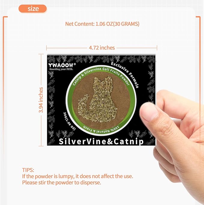 Catnip & Silvervine Powder – 30g Blend of Silvervine Gall Fruit & Catnip, Non-Addictive, for All Cat Ages, Multi-Use with Toys, Scratchers & Protecting Furniture, with 5 Little Pouches-Mewly Pet