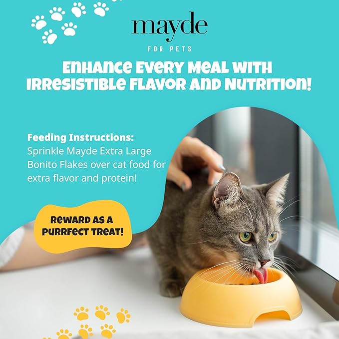 Mayde Bonito Flakes for Cats & Dogs, All-Natural High-Protein Treats, Extra Large 4oz Bag-Mewly Pet