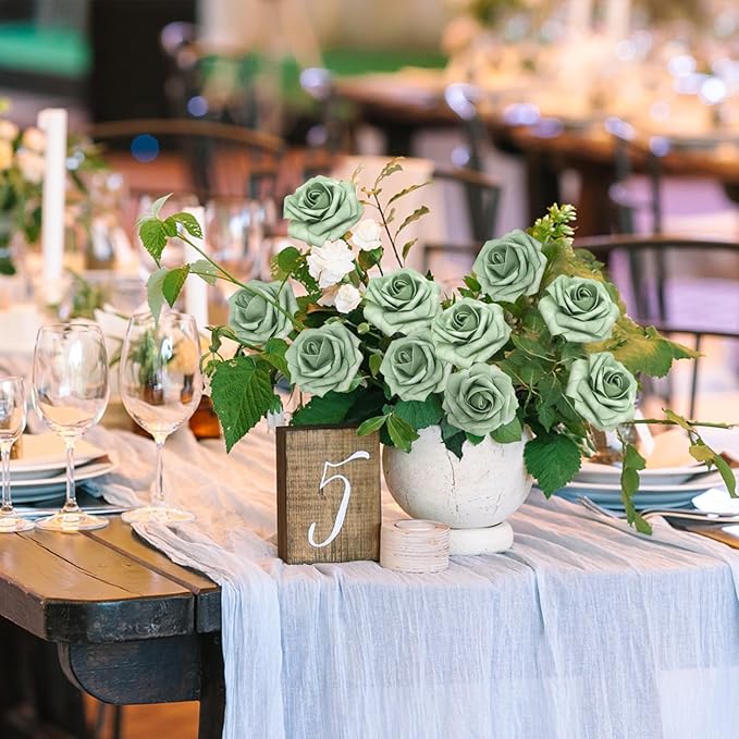 JOYLEX 50PCS Elf Green Artificial Flowers Realistic Roses, Real Looking Fake Roses with Stem for DIY Wedding Bouquets Centerpieces Bridal Shower Party Home Romantic Decorations (Elf Green, 50pcs)