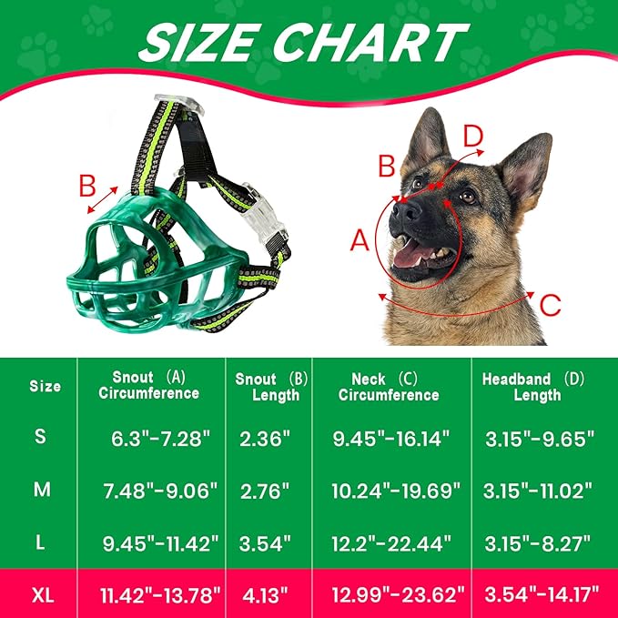 Dog Muzzle, Basket Muzzle for Small Medium Large Dogs, Anti-Biting and Chewing, Lightweight & Sturdy Cage Design, Allows Panting & Drinking, Ideal for Grooming & Training(Green Size XL)-Mewly Pet