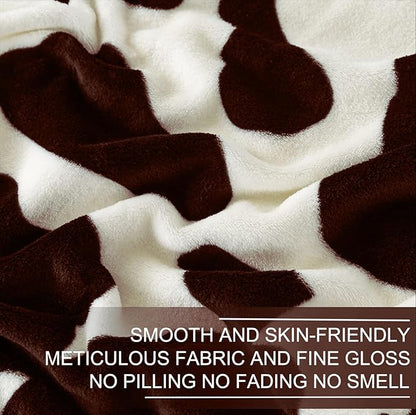 Richave Fleece Cow Print Blanket for All Season - Premium Lightweight Anti-Static Brown and Ivory Queen/Full Size Blankets, Bedroom Decor 90" x 90"(Brown Cow)