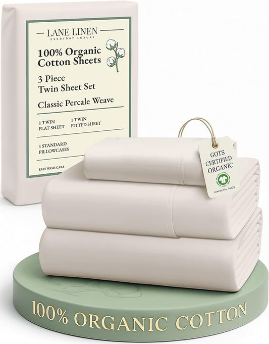 LANE LINEN Twin Bed Sheets, 100% Organic Cotton Sheets Twin Size, 3Pc Twin Bed Sheet, Hotel Quality Bed Sheet Set, Bedding Sheet & Pillowcases, Deep Pockets Upto 15" - Glacier Grey