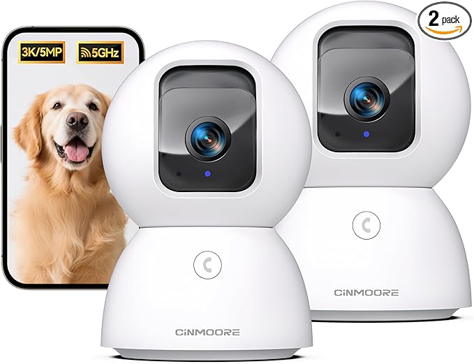 5G Security Camera Indoor 2-Pack, No-Monthly-Fee AI Tracking Facial Recognition, 3K Pet/Dog Camera with Speaker/Phone App, PTZ WiFi Baby Monitor Cameras for Home Security, 0-Glow Night Vision-Mewly Pet