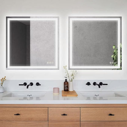Wall-Mounted LED Square Bathroom Mirror, Makeup Mirror (36 inches x 36 inches,) 3 Color Dimming Bathroom Vanity Mirror with Lights Smart Mirror with Touch