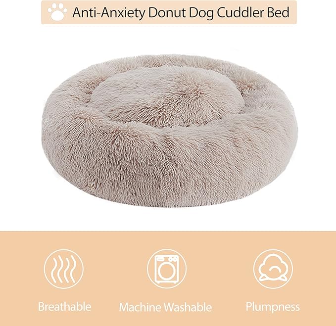 WNPETHOME Calming Dog Bed Cat Bed Donut, Faux Fur Pet Bed Self-Warming Donut Cuddler, Comfortable Round Plush Dog Beds (30 x 30 x 10 Inch, Brown)-Mewly Pet
