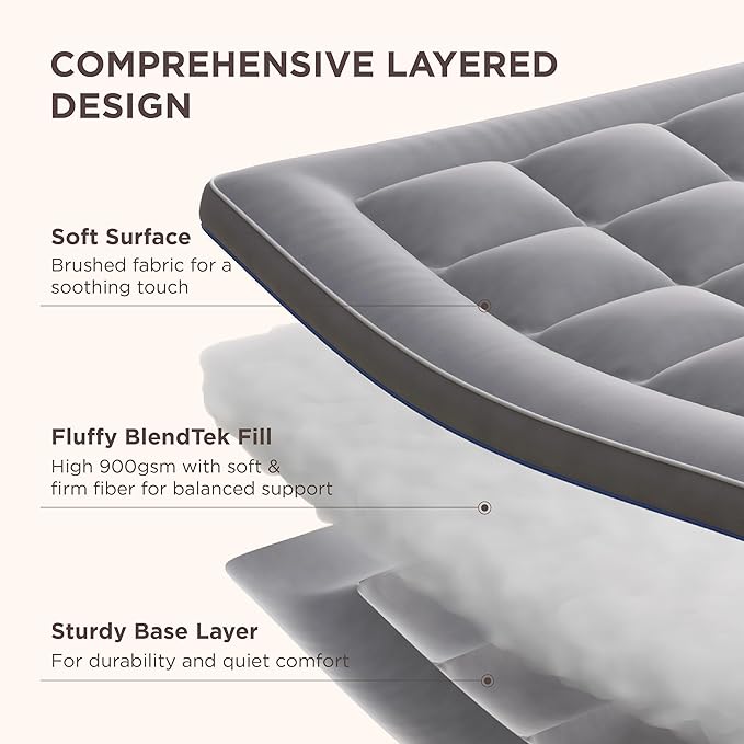 Bedsure Mattress Topper Queen - Pillow Top Mattress Pad Cover with Deep Pocket Fits up to 21 Inches, Plush Soft Bed Topper for Back Pain Relief, Overfilled with Down Alternative Filling, Grey
