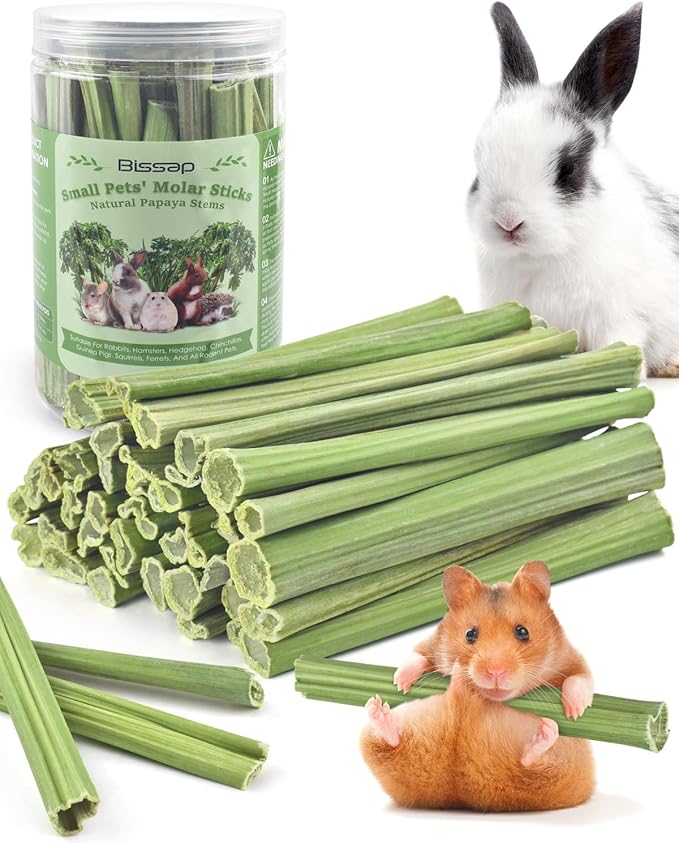 Bissap 50PCS Rabbit Chew Sticks, Natural Papaya Stems Bunny Chews Treats for Rabbits Hamsters Chinchillas Guinea Pigs Small Animals Organic Molar Chewing Snack-Mewly Pet