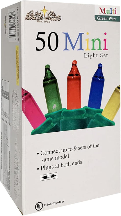 Brite Star 50 Lt String to String Lights, Multi, Green Wire