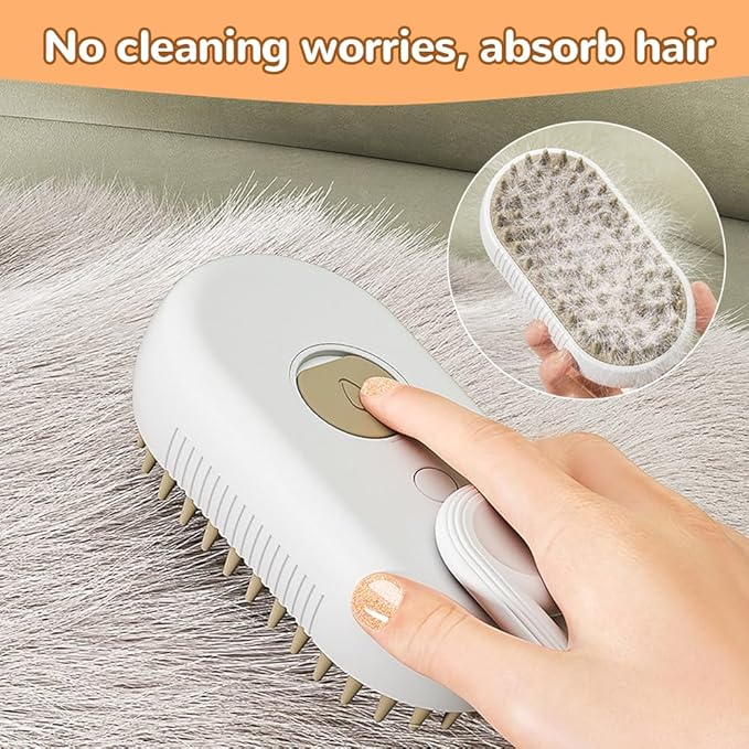 Cat Steam Brush, New 3 in 1 Pet Steam Groomer Brush, Rechargeable Pets Steam Groomer Comb for Massaging and Cleaning Shedding Pet Hair, Multifunctional Hair Removal Comb Cats and Dogs (Khaki+White)-Mewly Pet