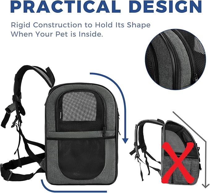 Apollo Walker Pet Carrier Backpack for 4-15lb Cats and Dogs, Puppies, Safety Features and Cushion Back Support | for Travel, Hiking, Outdoor Use (Gray)-Mewly Pet