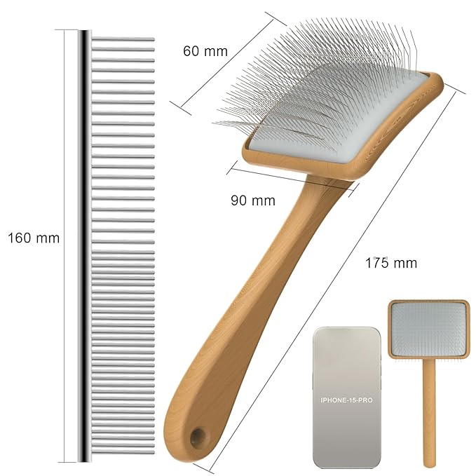Slicker Brush for Dog, Doodles and Poodle Brush, for Tangles, Fluff Coat, Curly Hair Pets, Remove Loose Fur, Matts, Undercoat, Double Coat, 24mm Pins, 3.5''*2.4'' Head, Medium Size, Wood-Mewly Pet