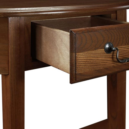 Salem Demilune Solid Wood Console Table with Drawer and Shelf, Medium Oak Brown, Perfect for Entryways, Hallways, and Living Rooms – Leick Home, 9036-MED