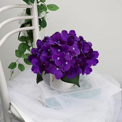 Flower Table Centerpieces - Set of 6 Floral Arrangement Artificial Wedding Hydrangeas Floral Arrangement with Rustic Metal Vase for Bridal Tea Party Event Decorations - Deep Purple