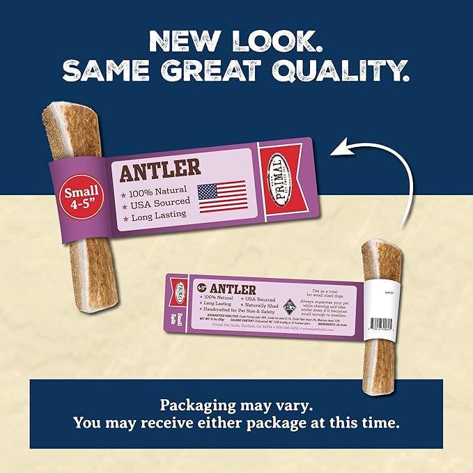 Primal Antlers for Dogs, Grade A Split Stag Antlers for Small Canines up to 15 lb, Natural Chews for Aggressive Chewers, Naturally Shed, Long Lasting Dog Bones, 1 ct-Mewly Pet