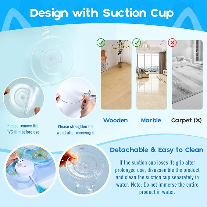 VIWIK Hide and Seek Toys for Indoor Adult Cats with Suction Cup & Cover, Interactive Automatic Moving Concealed Feather Kitten Wand Bird Toy, Cat Enrichment Toys for All Breeds Blue-Mewly Pet